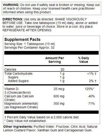 LifeTime Liquid Calcium Magnesium Citrate Lemon Custard Plus Vitamin D-3 16 oz Liquid