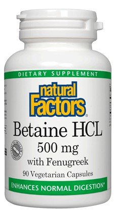 Natural Factors Betaine HCL 500mg With 100mg Fenugreek 90 Capsule