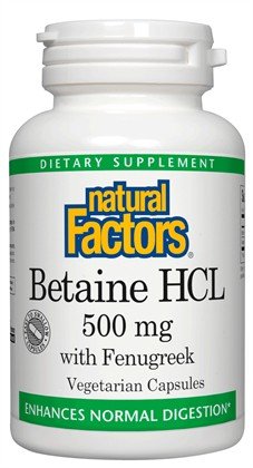 Natural Factors Betaine HCL 500mg With 100mg Fenugreek 180 Capsule