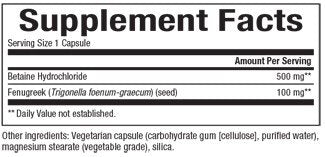 Natural Factors Betaine HCL 500mg With 100mg Fenugreek 180 Capsule