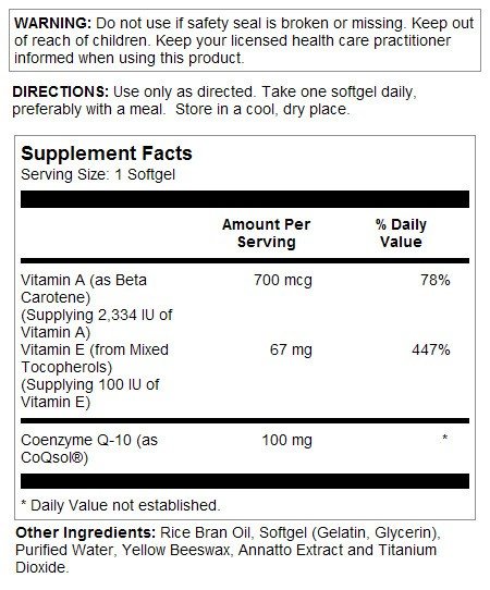 Solaray Bio CoQ-10 100mg 30 Softgel