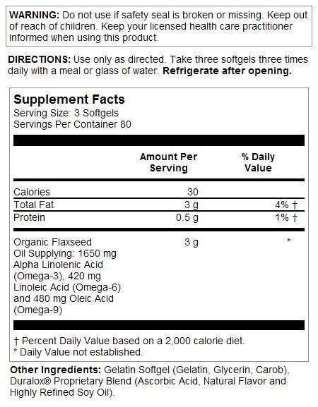 Solaray Flaxseed Oil 1000mg 240 Softgel