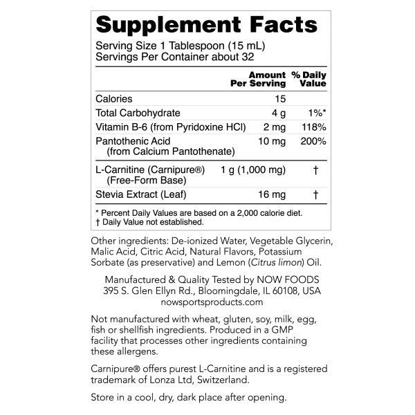 Now Foods L-Carnitine Liquid 1000 mg, Citrus 16 oz Liquid