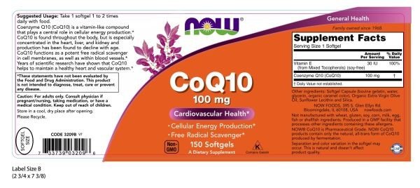 Now Foods CoQ10 100mg w/Vitamin E 150 Softgel