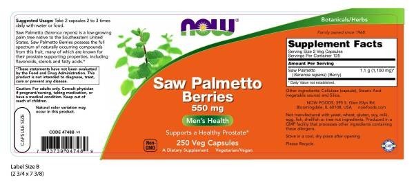 Now Foods Saw Palmetto Berry 550mg 250 Capsule