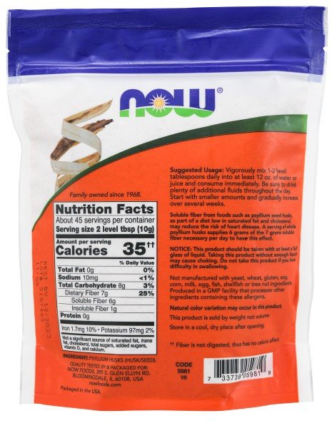 Now Foods Psyllium Husk Whole 1 lbs Bulk