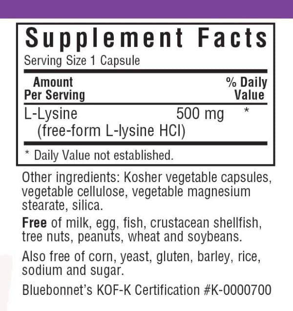 Bluebonnet L-Lysine 500mg 50 VegCaps