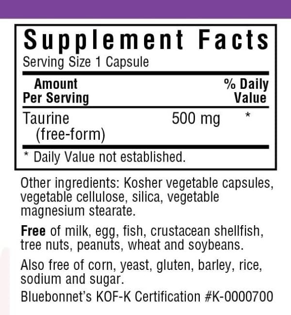 Bluebonnet Taurine 500mg 50 VegCaps