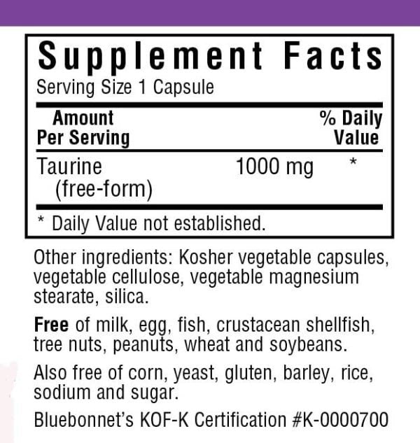 Bluebonnet Taurine 1000mg 50 VegCaps