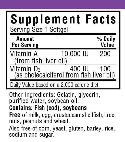 Bluebonnet Vitamin A&amp;D 10,000IU/400IU 100 Softgel