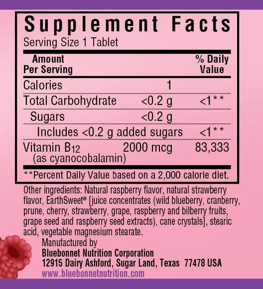 Bluebonnet Vitamin B-12 2000mcg 90 Chewable