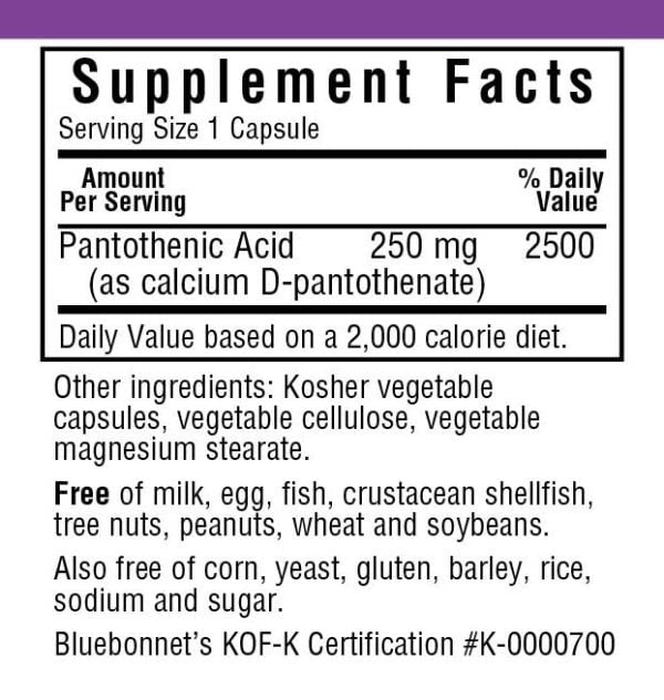 Bluebonnet Pantothenic Acid 250mg 60 VegCaps