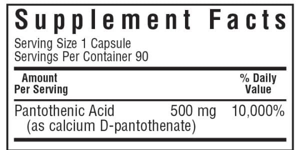 Bluebonnet Pantothenic Acid 500mg 90 VegCaps