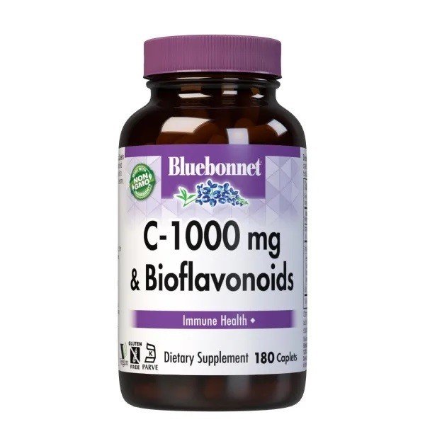 C-1000 mg & Bioflavonoids | Bluebonnet | Immune Health | 1000 milligrams Vitamin C as Calcium Ascorbate | Bioflavonoids | Gluten Free | Vegan | Dietary Supplement | 180 Caplets | VitaminLife