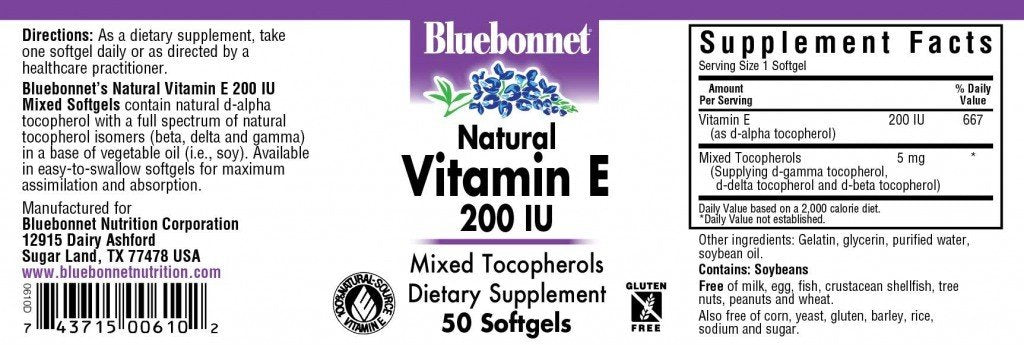 Bluebonnet Vitamin E 200 IU Mixed 50 Softgel