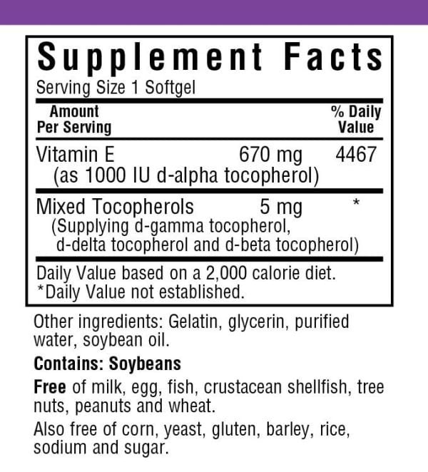 Bluebonnet Vitamin E 1000 IU Mixed 100 Softgel