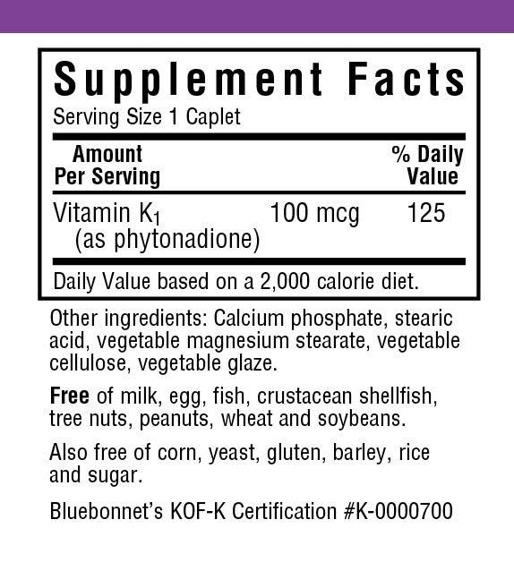 Bluebonnet Vitamin K 100mcg 100 Caplet