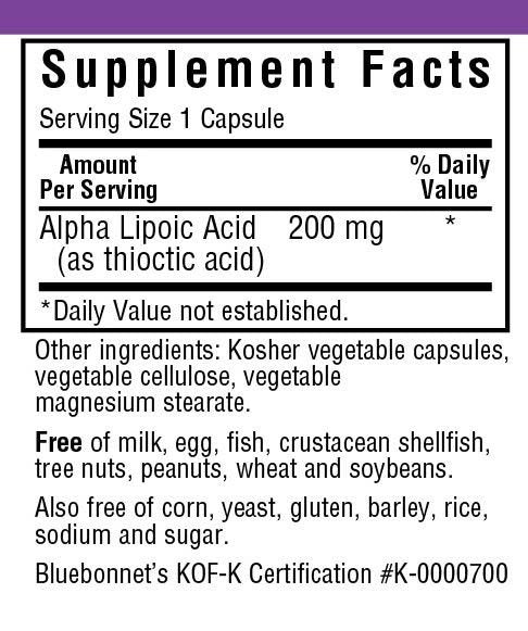 Bluebonnet Alpha Lipoic Acid 200mg 60 Capsule