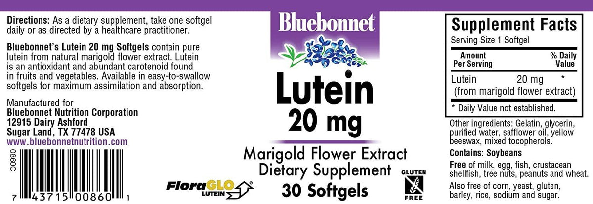 Bluebonnet Lutein 20mg 30 Softgel