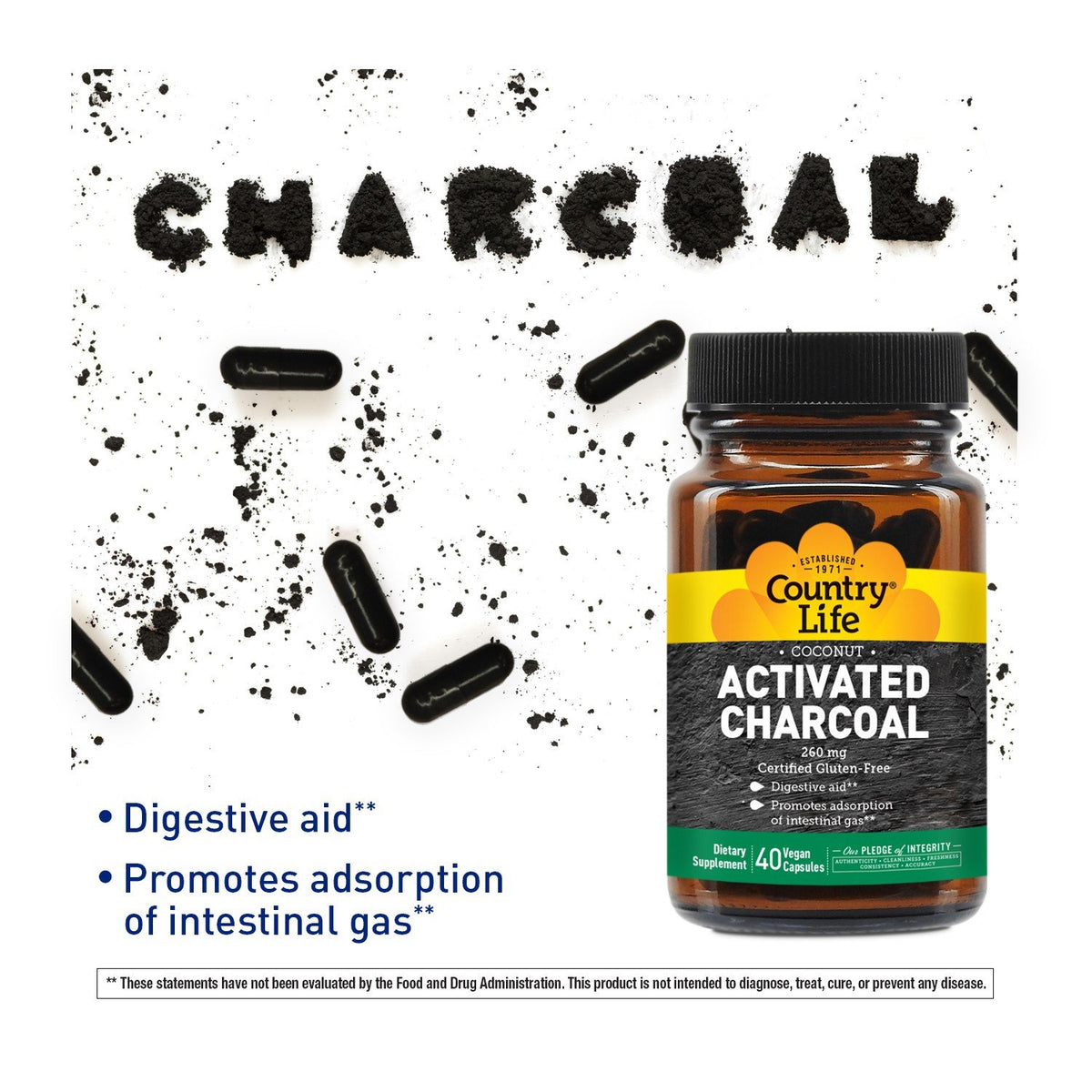 Country Life Activated Charcoal 260mg 40 VegCap
