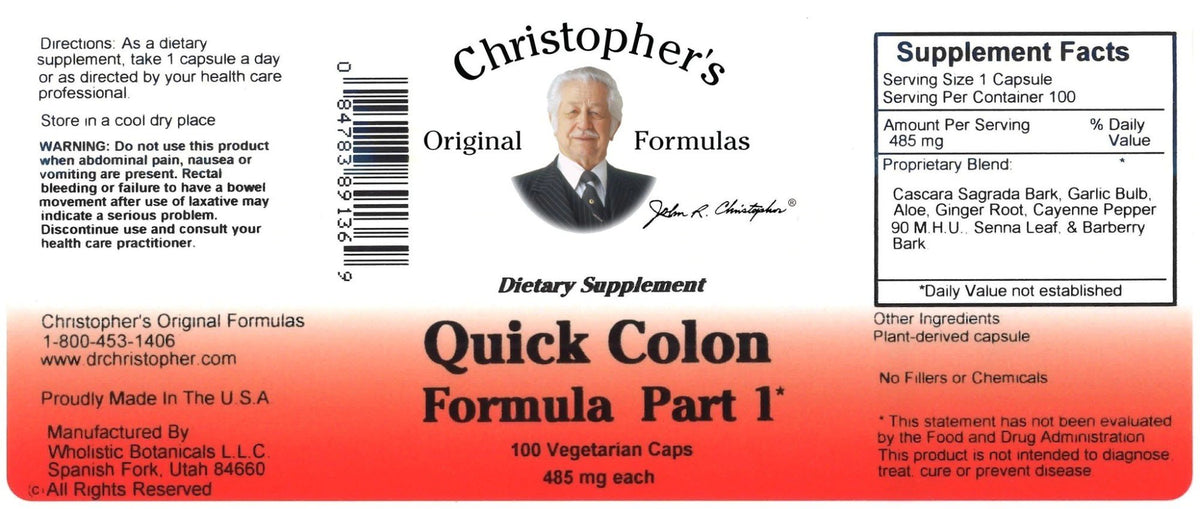 Christopher&#39;s Original Formulas Quick Colon Part 1 100 Capsule