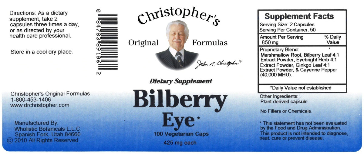 Christopher&#39;s Original Formulas Bilberry Eye Formula 100 VegCap