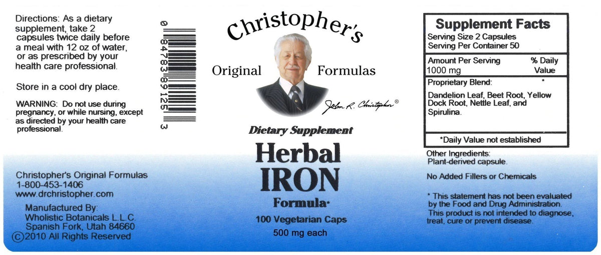 Christopher&#39;s Original Formulas Herbal Iron Formula 100 Capsule