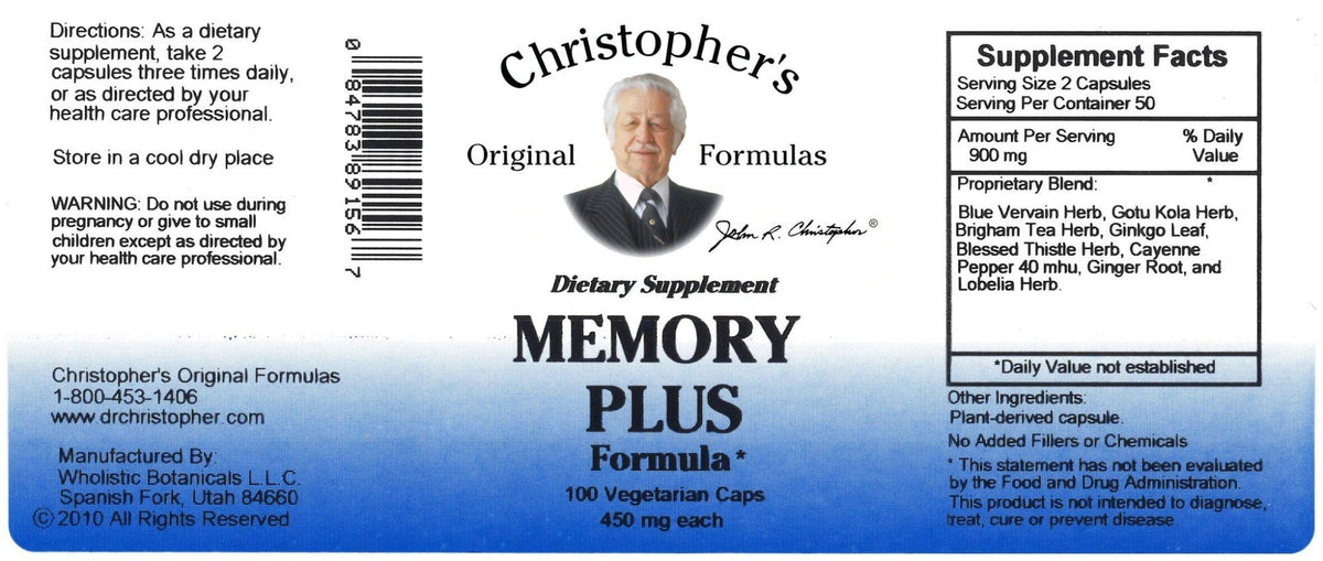 Christopher&#39;s Original Formulas Memory Plus Formula 100 VegCap