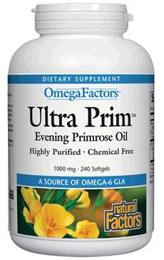 Ultra Prim | Natural Factors Omega Factors | 1000 milligrams Evening Primrose Oil | Omega-6 GLA | Chemical Free | Dietary Supplement | 240 Softgel | VitaminLife