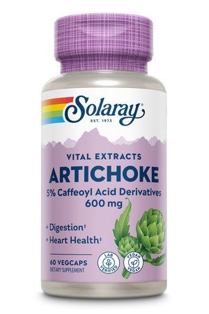 Artichoke Leaf Extract | Solaray Vital Extracts | 5% Caffeoyl Acid Derivatives | Digestion | Heart Health | Vegan | Dietary Supplement | 600 milligrams Capsules | 60 VegCaps | VitaminLife