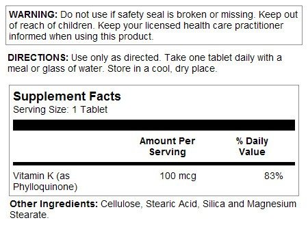 Solaray Vitamin K 100 Tablet