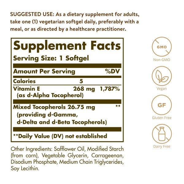 Solgar Vitamin E 268 mg (400 IU) 100 Vegan Softgel