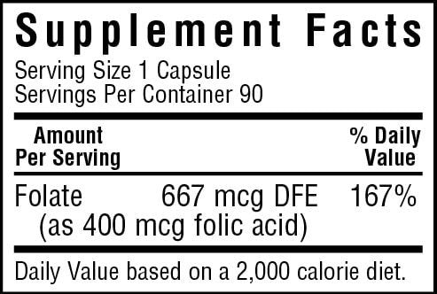 Bluebonnet Folic Acid 400mcg 90 VegCap