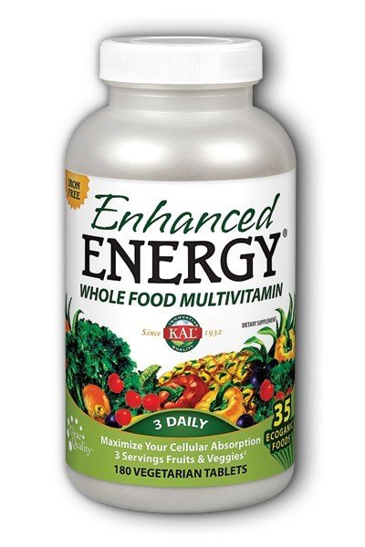 Enhanced Energy | Kal | Whole Food Multivitamin | Cellular Absorption | 3 Servings of Fruits and Veggies | 3 Daily | Iron Free | Dietary Supplement | 180 Tablets | VitaminLife