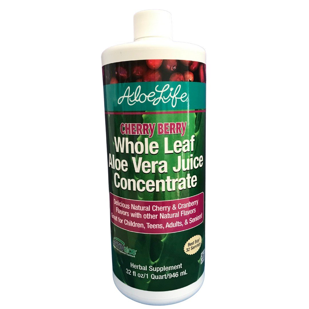 Aloe Life Whole Leaf Aloe Vera Juice Concentrate-Cherry Berry 32 oz Liquid