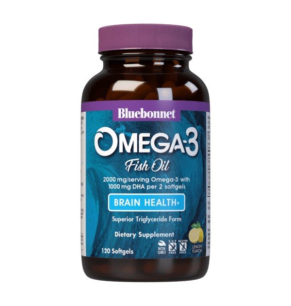 Omega-3 Fish Oil | Bluebonnet | 2000 milligrams Omega-3 per serving | 1000 milligrams DHA per serving | Brain Health | Dietary Supplement | Lemon Flavor | Non GMO | Soy Free | Gluten Free | Dietary Supplement | 120 Softgel | VitaminLife