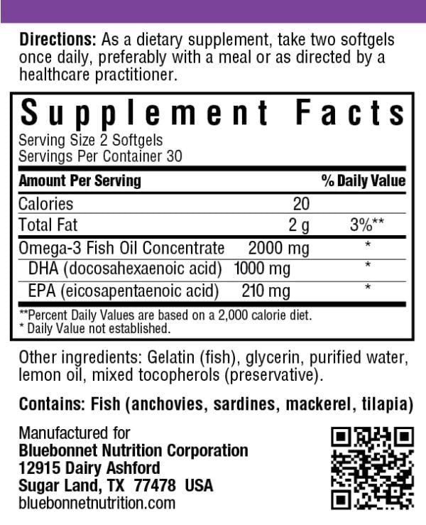 Bluebonnet Omega-3 Fish Oil Brain Health 120 Softgel
