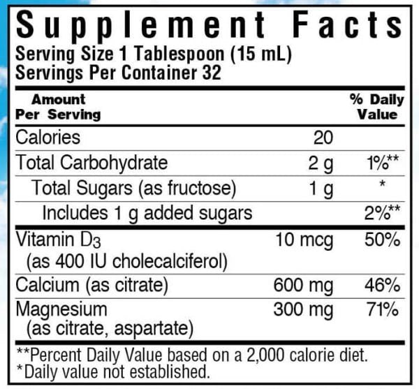 Bluebonnet Liquid Calcium Magnesium Citrate Plus Vitamin D3 Blueberry 16 oz Liquid