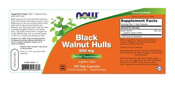 Now Foods Black Walnut Hulls 500mg 100 Capsule