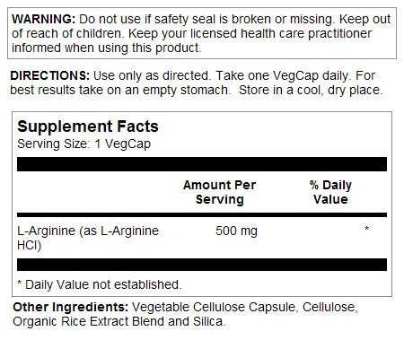 Solaray Free Form L-Arginine 500mg 100 VegCaps