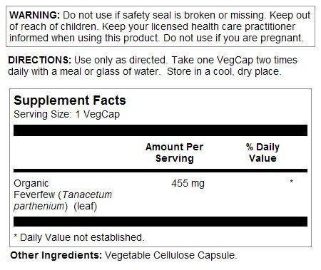 Solaray Organically Grown Feverfew Leaf 455mg 100 VegCap