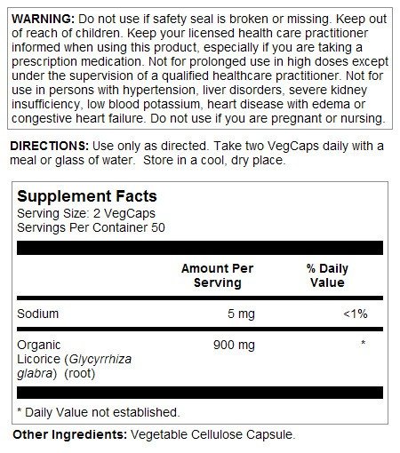 Solaray Organic Licorice Root 450mg 100 VegCap