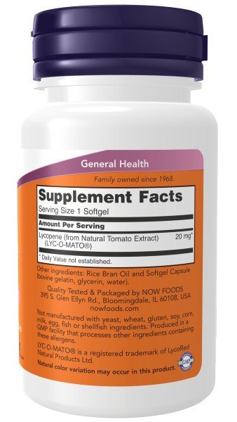 Now Foods Lycopene 20mg Double Strength 50 Softgel