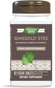 Ginkgold Eyes | Nature&#39;s Way | 60 milligram Ginkgo | Visual Health | Vegan | Dietary Supplement | 60 Tablets | VitaminLife
