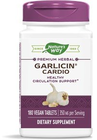Garlicin | Natures Way | 350 milligrams Garlic | 3200 micrograms Allicin | Cardio | Circulation Support | Natures Way | Herbal | Vegan | Dietary Supplement | 180 Tablets | VitaminLife