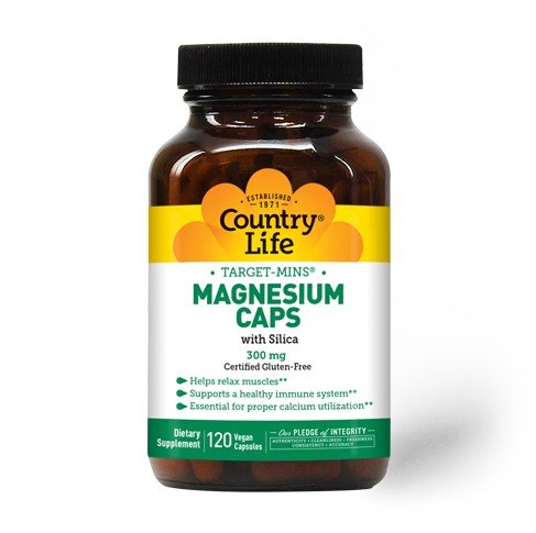 Magnesium Caps | Country Life Target Minis | 300 milligrams Magnesium | 6 milligrams Silica | Muscle Relaxation | Immune System Health | Dietary Supplement | 120 Capsules | VitaminLife