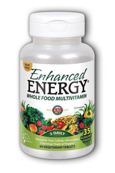 Enhanced Energy | Kal | Whole Food Multivitamin | Iron Free | Vegetarian | Dietary Supplement | 90 Tablets