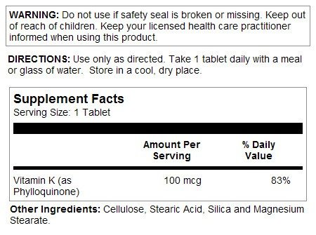 Kal Vitamin K 100mcg 100 Tablet