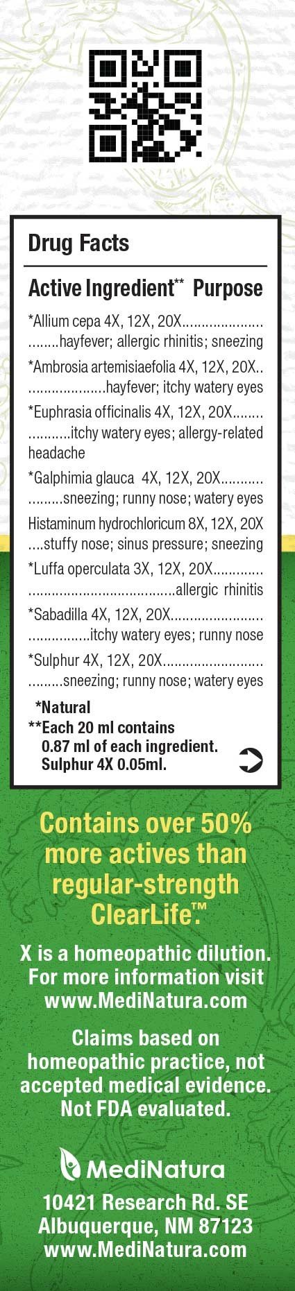 MediNatura Clearlife Extra Strength Allergy Nasal Spray 20 ml Liquid