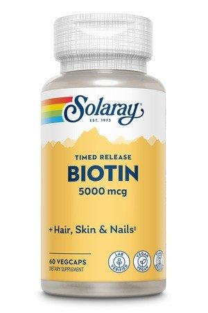 5000 mcg Biotin | Solaray | Hair Health | Skin Health | Nails Health | Timed Release | Vegan | Dietary Supplement | 60 VegCaps | 60 Vegetable Capsules | VitaminLife